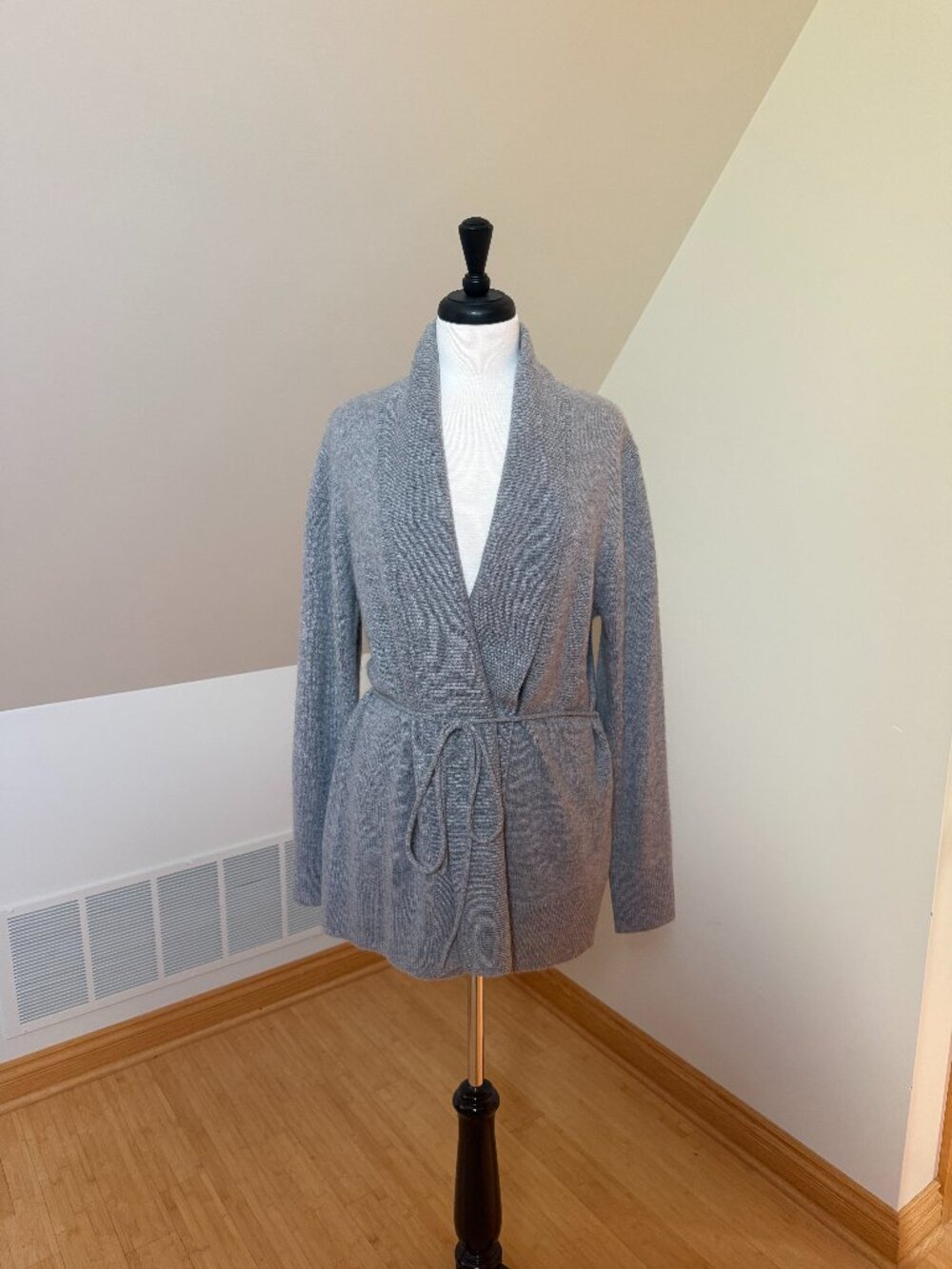 REPEAT Brand Mid-Length, Shawl Collar, Belted Cashmere Sweater